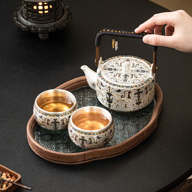 999 mạ bạc Đôn Hoàng mẫu tốt lành một bình hai cốc gia dụng bộ trà Kung Fu Trung Quốc ấm trà tách trà quà tặng