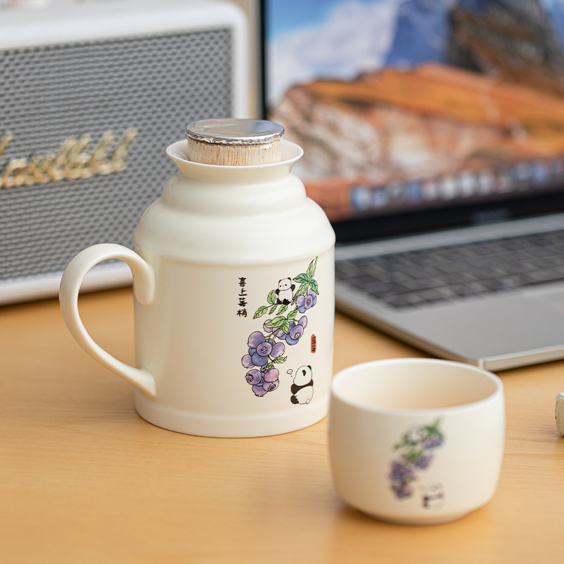 Ấm đun nước bằng gốm kiểu Trung Quốc dùng trong gia đình, ấm đun nước nhỏ cầm tay dành cho một người, thiết kế cổ điển Trung Quốc với tách trà để pha trà.