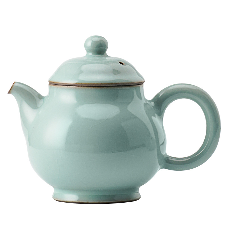Bộ ấm trà Kung Fu bằng gốm sứ ở lò Houhu Ấm trà nhỏ Lò Ru Ấm trà đơn màu lục lam có thể giữ ấm pha trà đơn thủ công