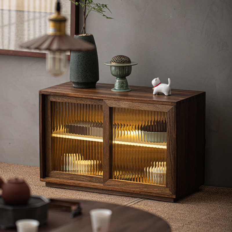 Tủ đựng đồ để bàn gỗ óc chó kiểu Trung Quốc mới gia dụng phòng khách bộ trà gỗ nguyên khối cổ điển cốc nước Tủ Đựng Đồ thực vật