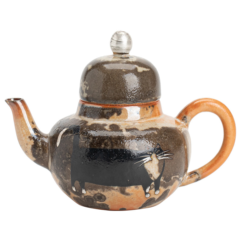 Ấm trà Siting mèo Shiye phong cách Nhật Bản ấm trà gốm sứ bạc vẽ tay Bộ trà Kung Fu cổ điển có lọc tách trà