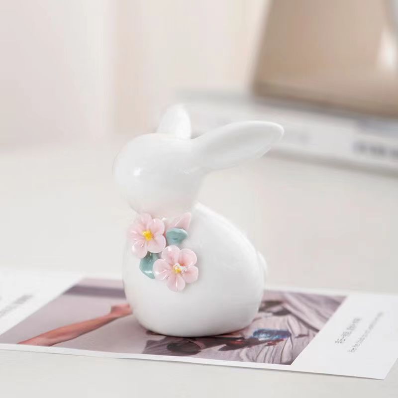 Nhà sản xuất cung cấp hoa thủ công gốm sứ thỏ nhỏ đồ trang trí bàn trà Thỏ Gốm sứ có nắp trà Thỏ Gốm sứ
