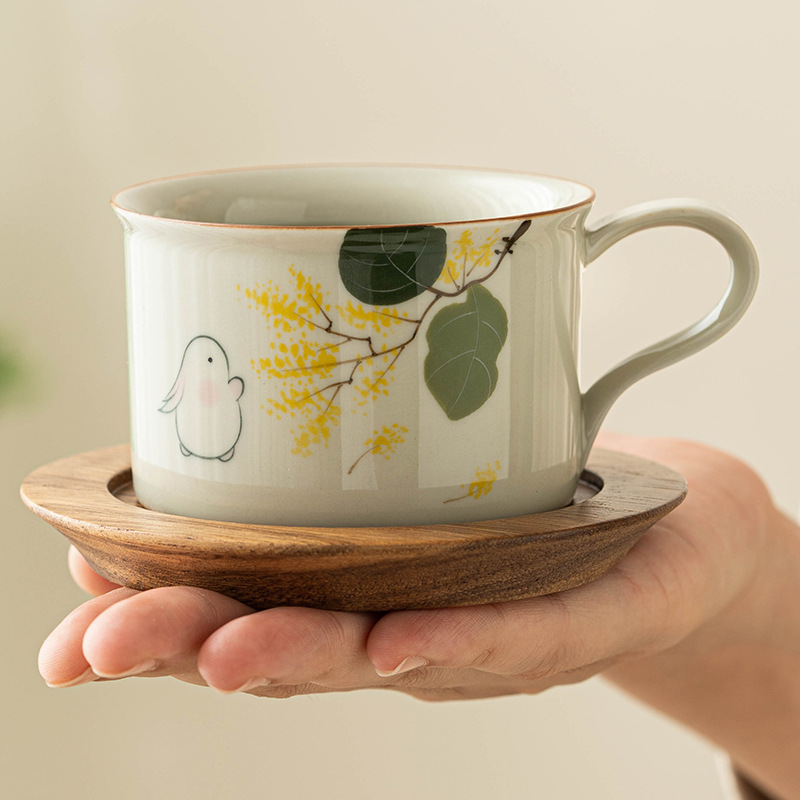 Bộ cốc cà phê gốm sứ Yuetu vẽ tay cốc latte cao cấp tinh tế cốc trà chiều văn phòng gia đình cốc mug