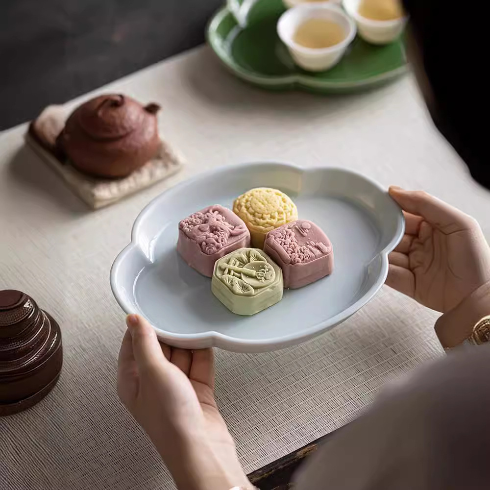 Khay giải khát kiểu Trung Quốc khay đựng hoa quả ren sáng tạo khay đựng đồ ăn nhẹ hạt khay đựng bình Thu hải đường cổ điển khay trà nhỏ