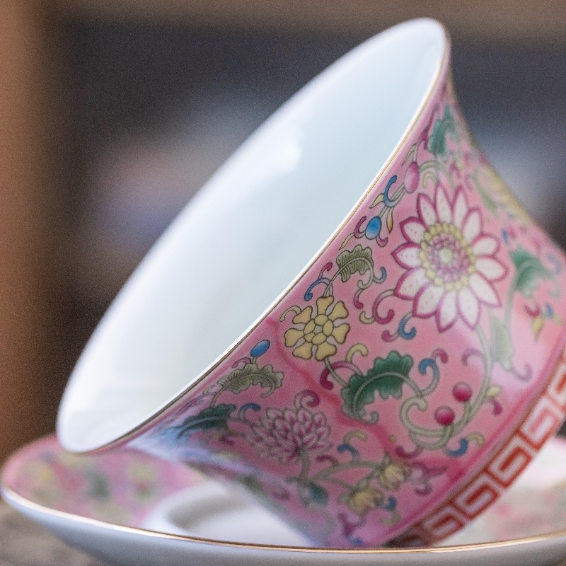 Bát có nắp tam tài sứ trắng xanh Jingdezhen bát có nắp gốm sứ tráng men màu thủ công cổ điển sang trọng nhẹ bát pha trà trắng gia dụng