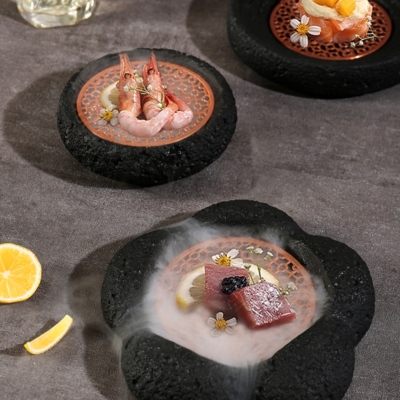 Planet Stone Bowl nổi tiếng trên mạng thịt nướng thiên thạch núi lửa vị trí trên đĩa khói cốc xông khói khách sạn mặt trăng sáng tạo đá khô bộ đồ ăn đặc biệt