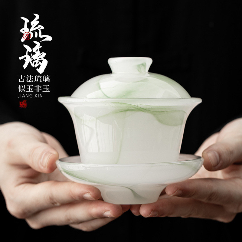 Bát có nắp tam tài thủy tinh cổ pháp bát pha trà không nóng tay kiểu Trung Quốc cốc trà cỡ lớn gia dụng bộ trà Kung Fu bát trà đơn