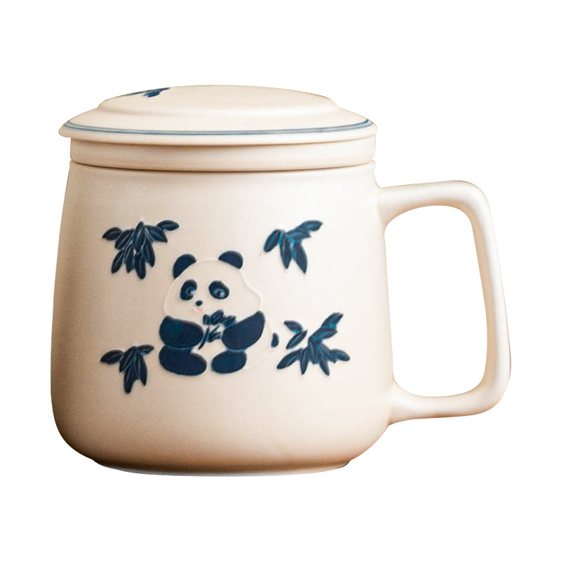 Cốc văn phòng gấu trúc vẽ tay cốc tách trà gia dụng cốc gốm sứ cốc uống nước tinh tế cho nữ giá trị cao