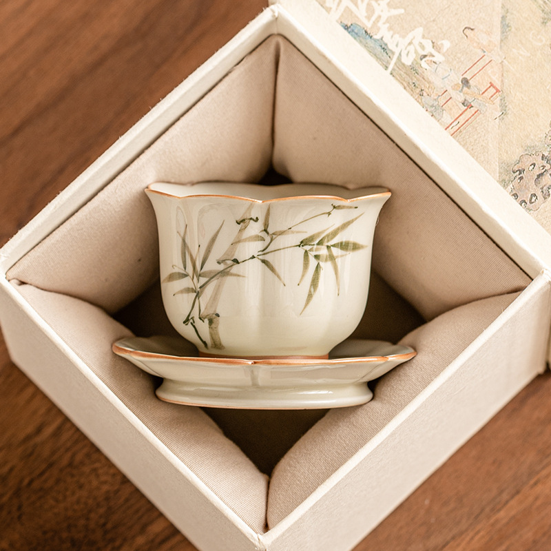 Cốc trà măng tây vẽ tay cốc chủ nhân gốm sứ chuyên dụng cá nhân cốc trà kiểu Trung Quốc cách nhiệt chống bỏng