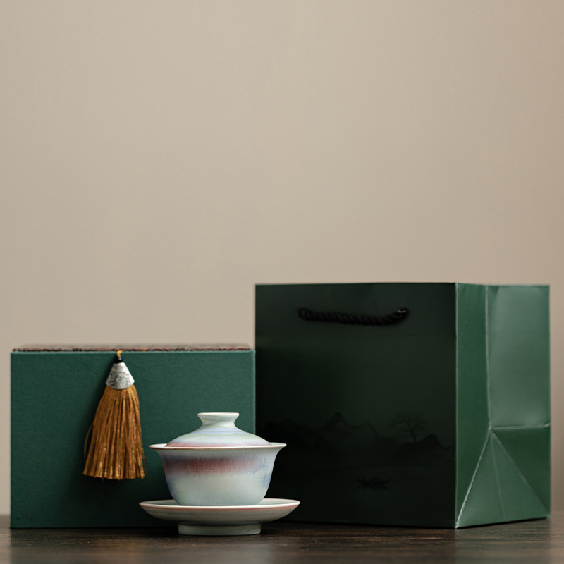 Bát có nắp Sancai của lò nung cực quang, bát pha trà đơn giản kiểu Trung Quốc, bộ trà Kung Fu gia dụng bằng gốm sứ, tách trà có nắp