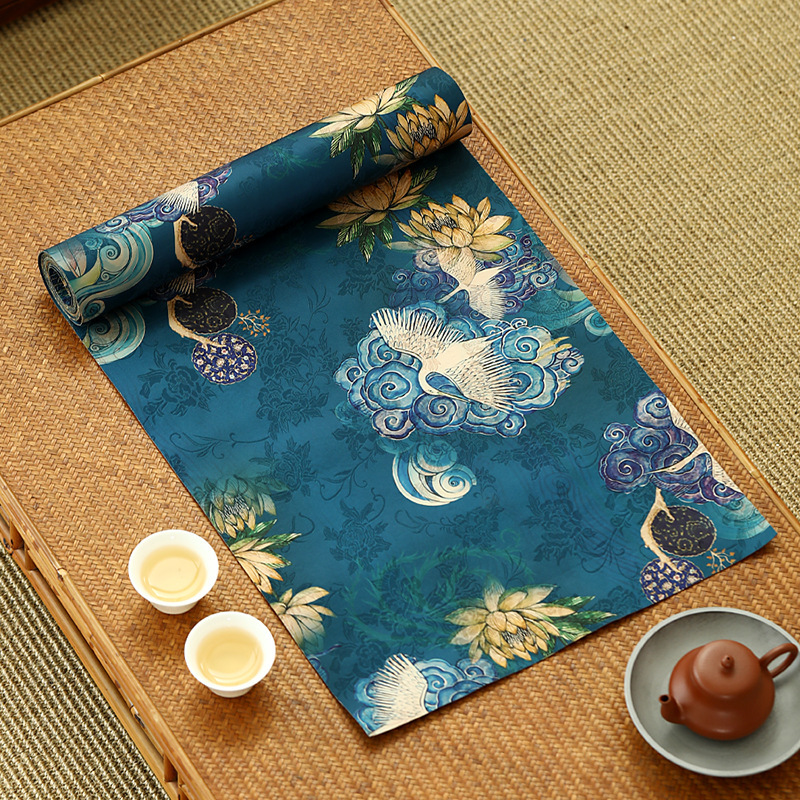 Sợi mây thơm phong cách Trung Quốc, bàn trà chống thấm hai mặt, khăn trải bàn trà in và nhuộm phong cách cổ, bàn thiền, phụ kiện trà đạo bán buôn