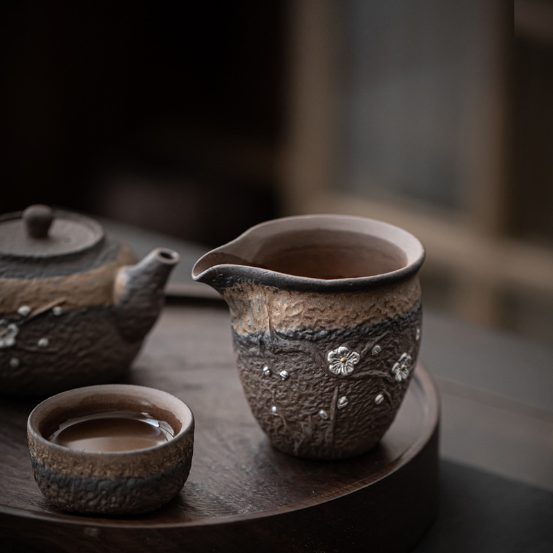 Bán buôn cốc công bằng gốm thô mạ Vàng Bộ trà cổ điển dung tích lớn cốc công cộng trà đơn biển thuần Thủ Công Pha Trà chia trà