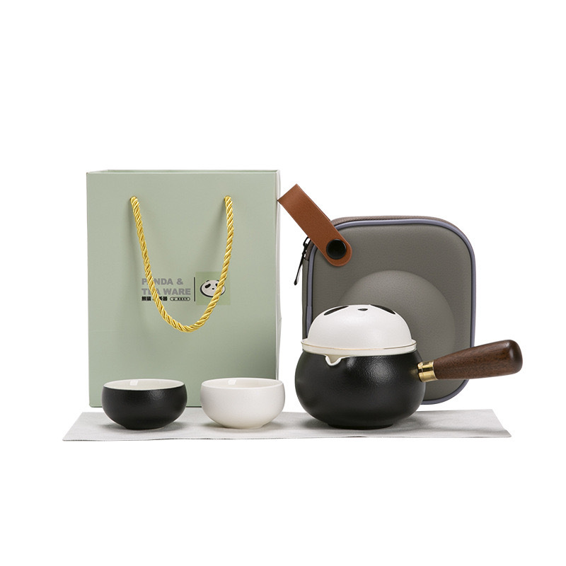 Bộ ấm chén du lịch gốm sứ Panda, hộp quà tặng, một ấm hai chén, bộ ấm chén di động, ly nhỏ gọn, quà tặng tuyệt vời