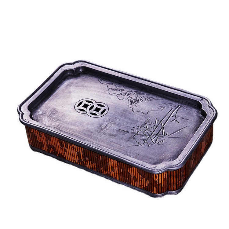 Ấm tre Tương Phi, khay đựng nước hình chữ nhật thiếc cổ, khay đựng trà nhỏ, khay đựng trà, khay đựng trà gia dụng, dụng cụ trà Kung Fu, ấm