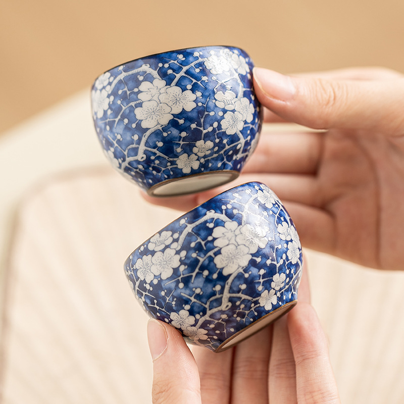 Cốc trà cốc khách nhỏ màu xanh và trắng đá Ru Kiln cốc gốm sứ cao cấp bộ trà kungfu phục vụ khách hàng gia dụng cốc trà