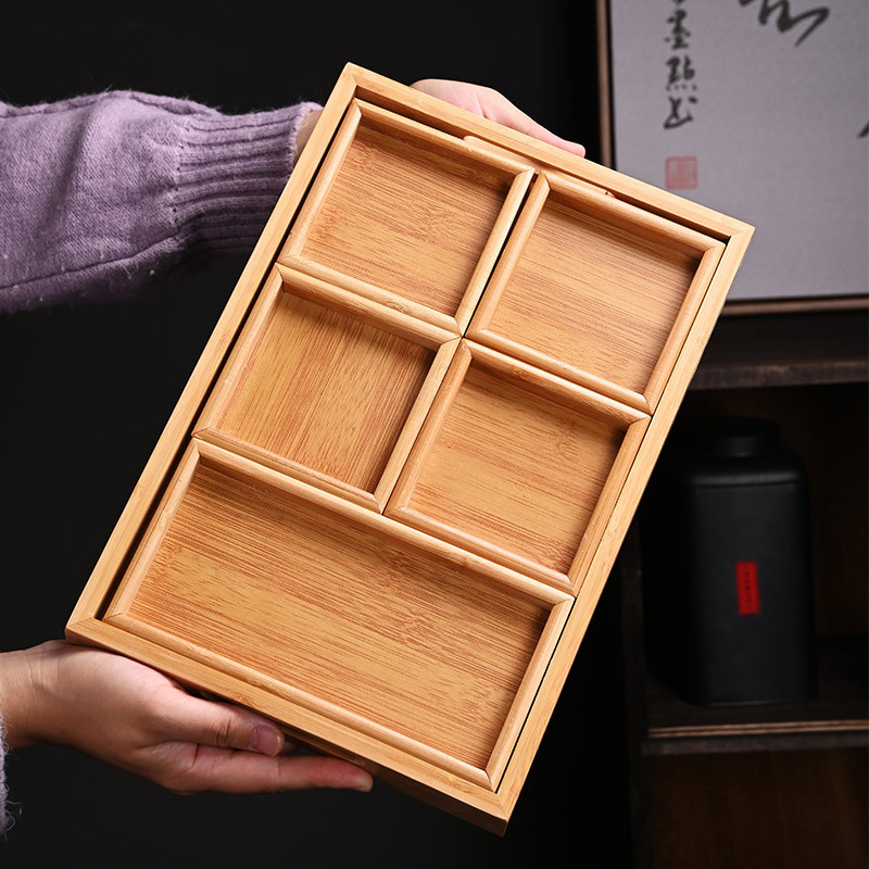 Khay đựng trà Kung Fu kiểu Nhật bằng tre khay đựng trà đơn giản gia dụng khay đựng trà đa chức năng khay đựng trà nhỏ phân chia
