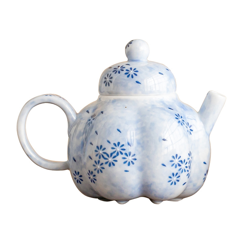 Ấm trà nhỏ tinh tế cổ điển màu xám thực vật ấm hình quả dưa hoa cúc xanh bộ trà Kung Fu gia dụng kiểu Trung Quốc bộ pha trà một ấm