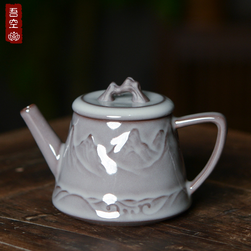 Bộ trà Kung Fu bằng men ngọc Wu Jun Long Tuyền mẫu mới năm 2025, ấm trà cao cấp hoàn toàn thủ công, ấm đơn, hộp quà