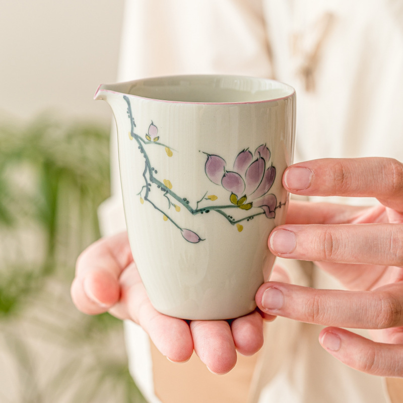 Tách Trà Hoa Mộc Lan vẽ tay, phụ kiện Bộ trà gốm sứ, tách trà đơn cao cấp, không nóng tay