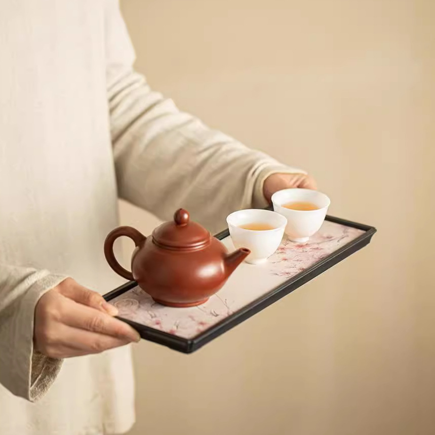 Khay pha khô hoa đào khay trà nhỏ hình vuông dài đơn giản mini kiểu Trung Quốc khay trà hút nước sáng tạo khay thoát nước gia dụng