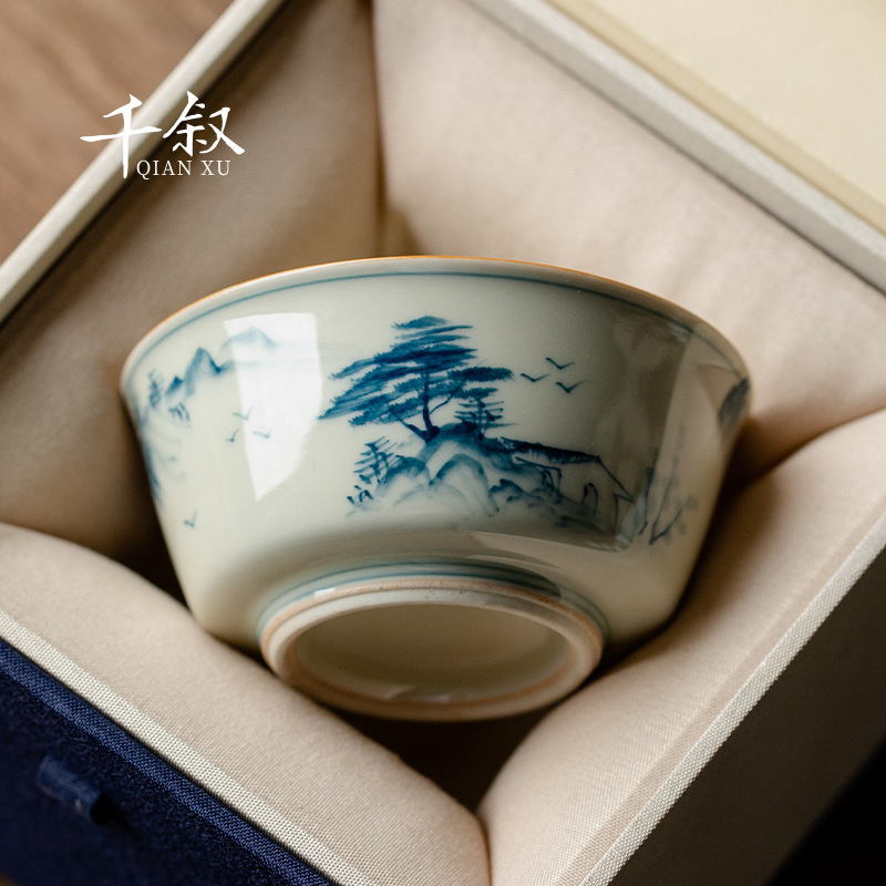 Cốc chủ nhân vẽ tay tinh khiết màu xám thực vật cốc đơn cốc trà lớn chuyên dụng cá nhân cốc trà Pu'er Bộ trà Kung Fu tách trà