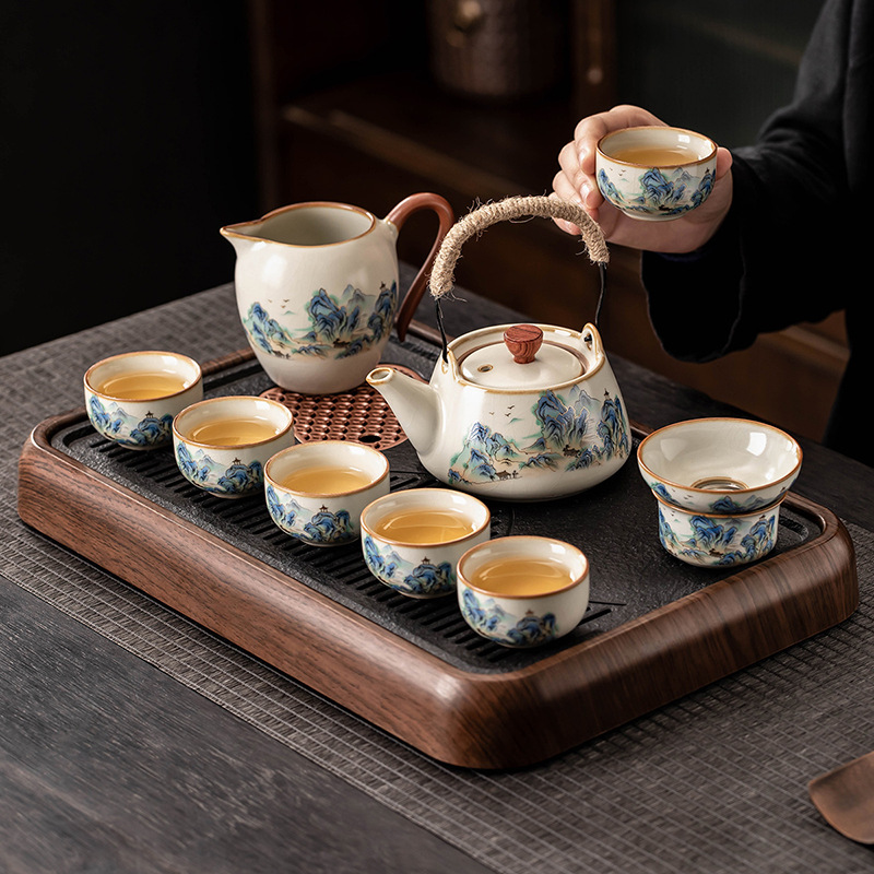 Bộ trà Ruyao Kung Fu dùng trong gia đình, tách trà gaiwan bằng gốm có thiết kế openwork, thích hợp pha trà, bộ pha trà cao cấp nhẹ nhàng sang trọng.