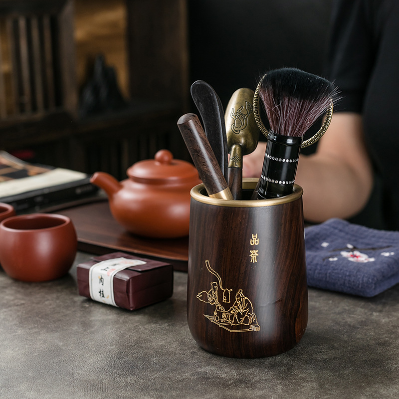Bộ Phụ Kiện Bộ trà Kungfu sáu quý ông trà đạo bằng gỗ mun thìa trà dao kẹp trà dụng cụ pha trà 6 quý ông