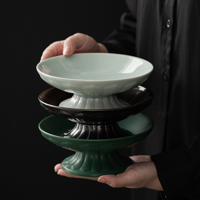 Đĩa hoa quả hình hoa sen kiểu Nhật, đĩa giải khát chân cao gốm sứ gia dụng, Đĩa trà, bánh ngọt, đĩa rau nguội, Đĩa hoa quả khô