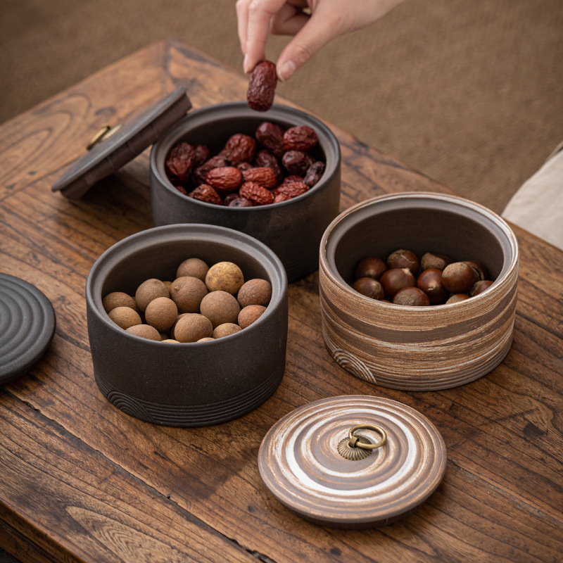 Bình trà gốm thô cổ điển kiểu Nhật, bình trà gốm lớn nhỏ, bình kín, bình lưu trữ, Bình đựng trà, bình trà đen, gia dụng