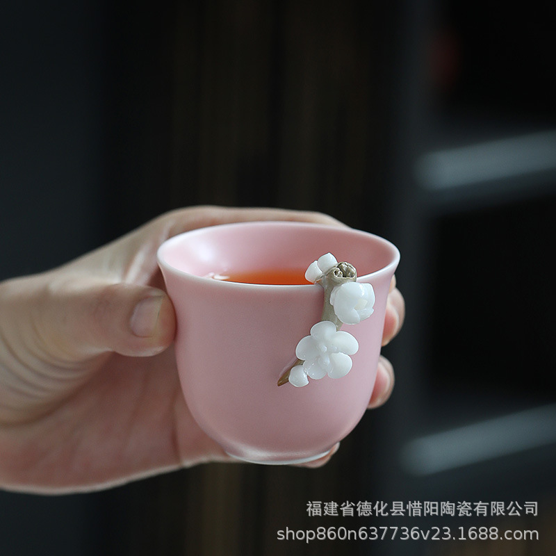Cốc trà thủ công màu hồng, cốc chủ lò Ru, cốc đơn, Bát chén trà Kung Fu gốm sứ nữ, cốc trà nhỏ sáng tạo đơn