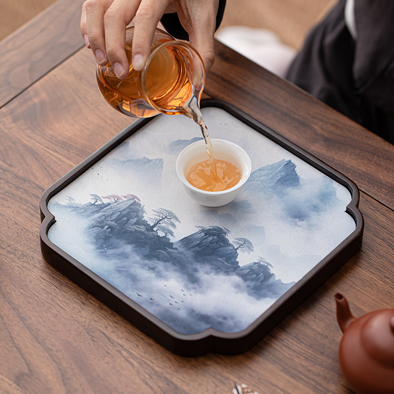 Đám mây lụa đôi tre khay kiểu Trung Quốc khô bong bóng khay nhà retro khay trà retro vuông khay trà chống thấm nước giữ nồi