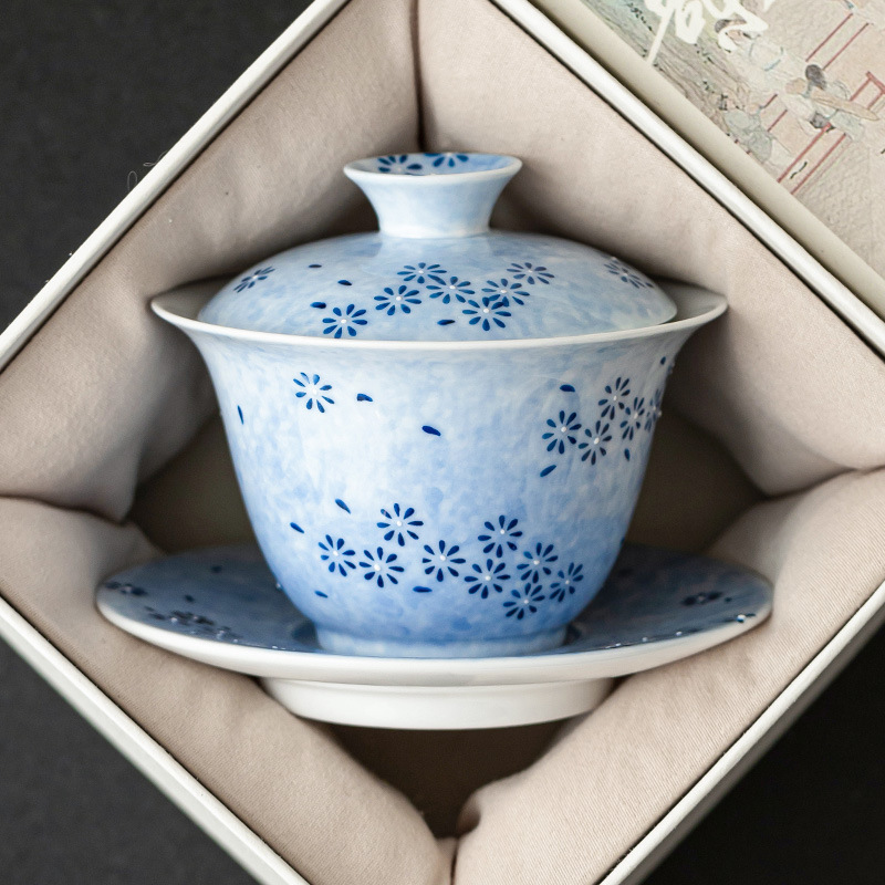 Cốc trà chén trà chén trà gốm vẽ tay tinh xảo tam tài cao cấp có nắp bộ trà kungfu dùng trong gia đình