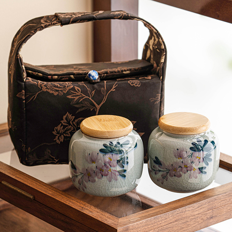 Bình đựng trà hoa mộc lan vẽ tay nguyên chất, bình đựng trà bằng gốm sứ có giá trị cao, túi đựng trà nhỏ