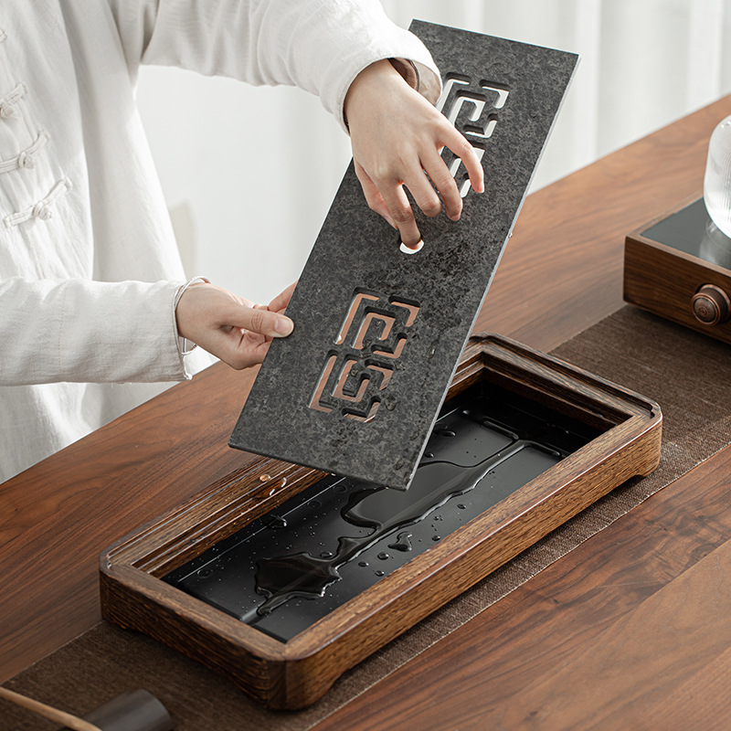 Khay trà đá mun gỗ cánh gà, trữ nước gia dụng đơn giản, bàn trà dùng kép, bàn trà, gỗ rắn, thoát nước, Biển Trà