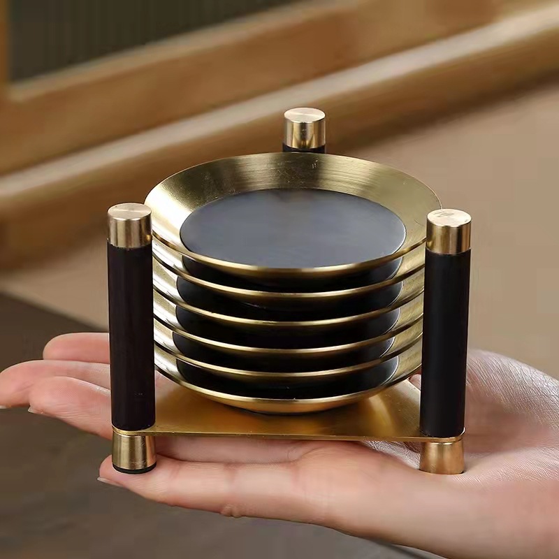 Lót cốc gỗ Đàn hương đen, lót cách nhiệt, lót cốc trà Nhật Bản sáng tạo, phụ kiện trà đạo gia dụng, Khay trà gỗ Đàn hương đen