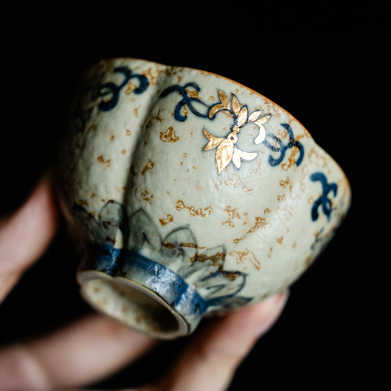 Tinh khiết vẽ tay vàng trắng xanh đá lửa đỏ chủ nhân cốc trà gốm sứ cốc đơn sản phẩm đặc biệt cá nhân cốc trà