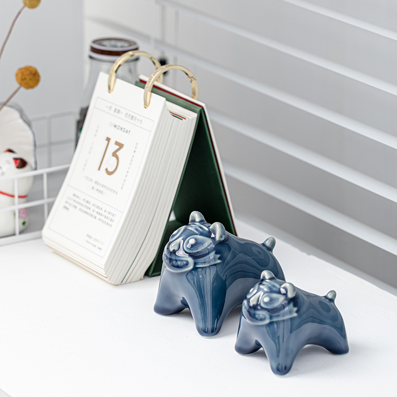 Đồ trang trí hổ thú cưng dễ thương Đồ thủ công bằng gốm sứ tráng men màu xanh