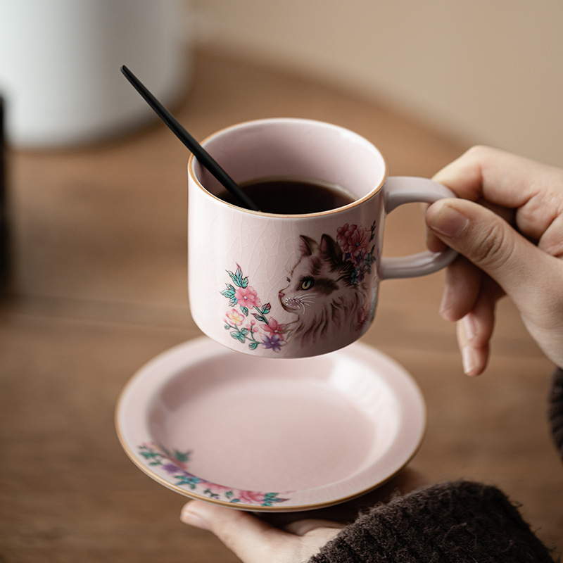 Cốc cà phê mèo hoa lò Fenru cốc trà chiều bộ cốc và đĩa có thể nuôi gốm sứ gia dụng văn phòng cốc trà cà phê cốc mug