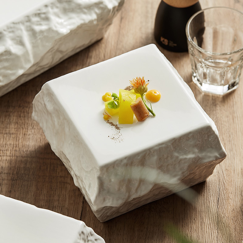 Đĩa hình đá không đều kiểu Nhật, đĩa thực phẩm, nhà hàng khách sạn, câu lạc bộ, đĩa ăn phương Tây, đĩa phẳng, Bộ đồ ăn Nghi Lễ cao cấp