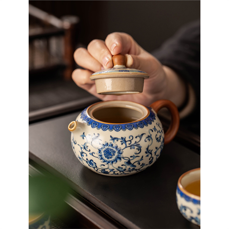 Ấm trà Xishi gốm sứ trắng xanh mới 2024 ấm trà đơn dụng cụ pha trà Kung Fu gốm sứ cao cấp gia dụng