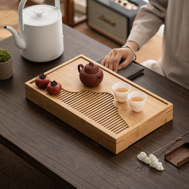 Khay thoát nước gia dụng biển trà sang trọng, khay trà kiểu trữ nước bằng tre đơn giản, bàn trà pha khô loại nhỏ một người