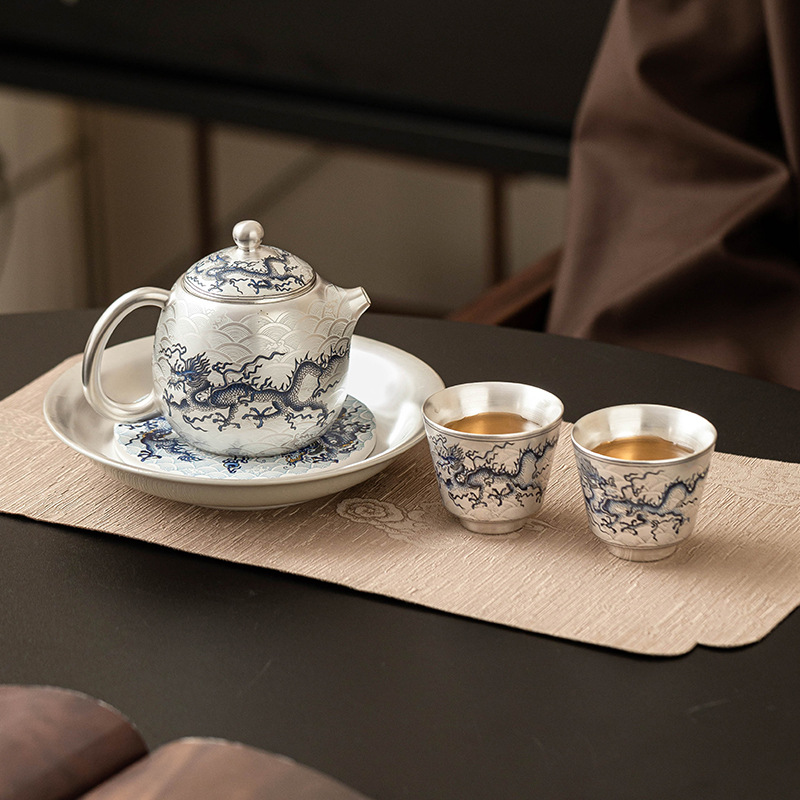 Bộ ấm trà cao cấp mạ bạc 999, hộp quà tặng doanh nghiệp, quà tặng lưu niệm, quà tặng cho người lớn tuổi, giáo viên và cha mẹ