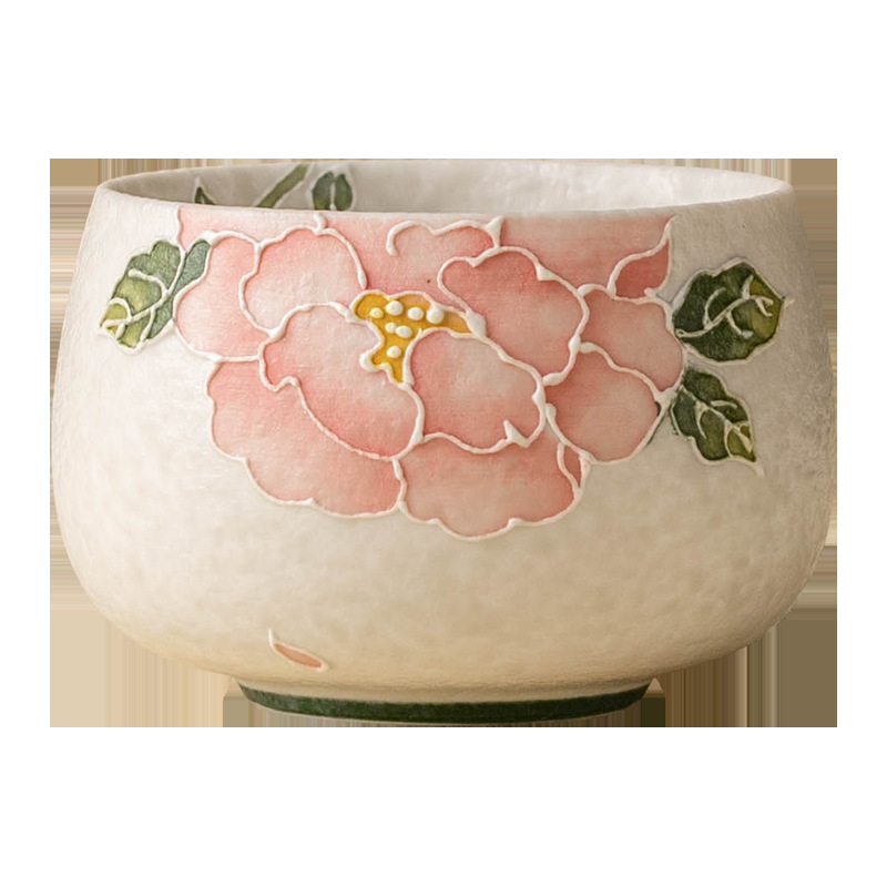 Nhà máy đá mỏ chủ cốc vẽ tay đống hoa mẫu đơn chạm khắc cốc La Hán cốc tinh xảo chuyên dụng cá nhân bộ trà gốm sứ Kung Fu