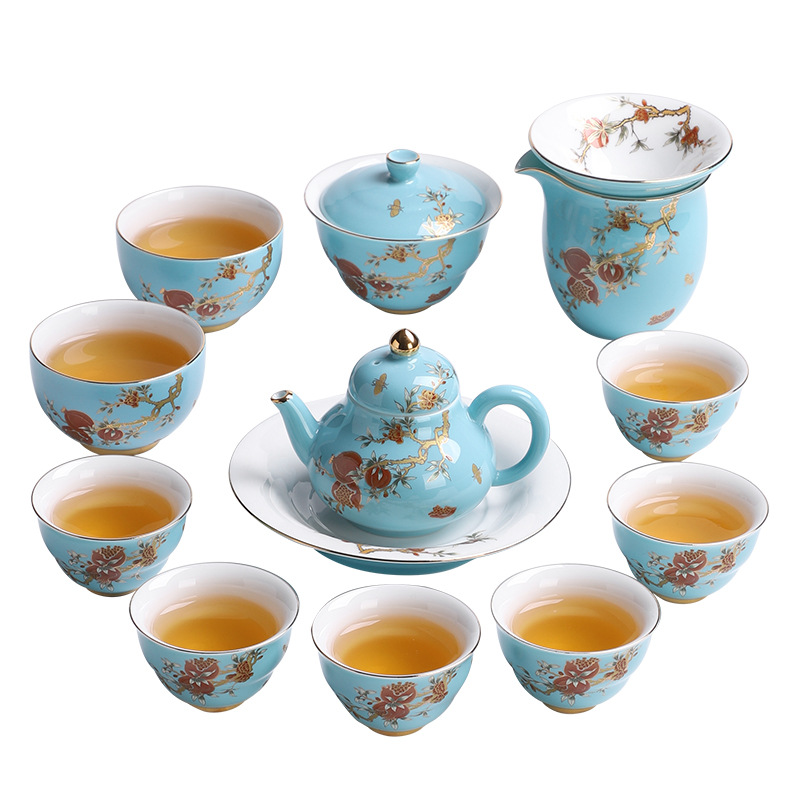 Bộ ấm chén trà cao cấp 2025 mới, sang trọng, gốm sứ cao cấp, kiểu Kung Fu, gồm chén, ấm, hộp quà tặng