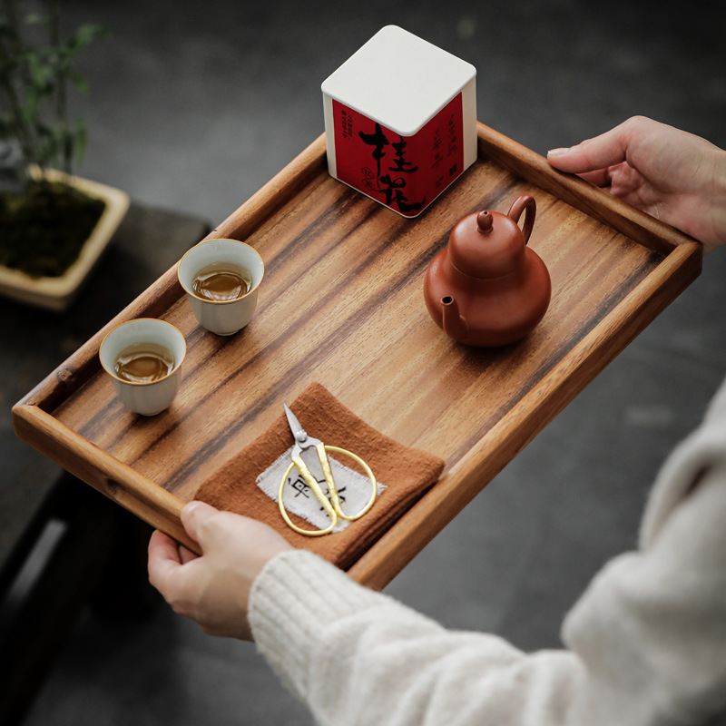 Bộ ấm trà kiểu Nhật khay đựng trà Gỗ Óc Chó khay đựng bọt khô gia dụng khay tre hình chữ nhật khay nhà hàng khách sạn khay nướng