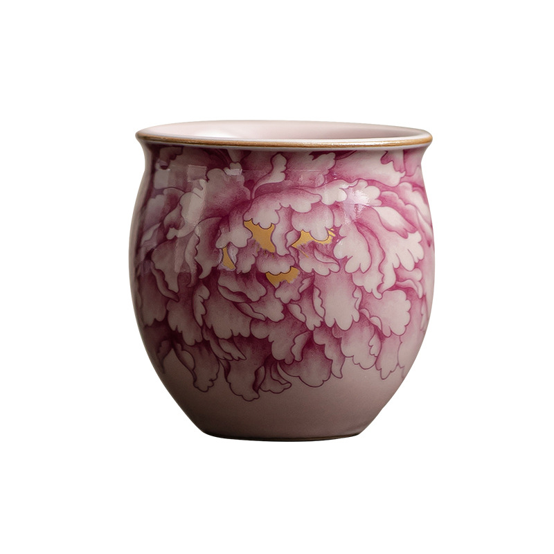 Cốc trà gốm sứ Ru hoa mẫu đơn bột cổ cốc trứng cốc chủ nhân bộ trà Kung Fu cốc trà tách trà