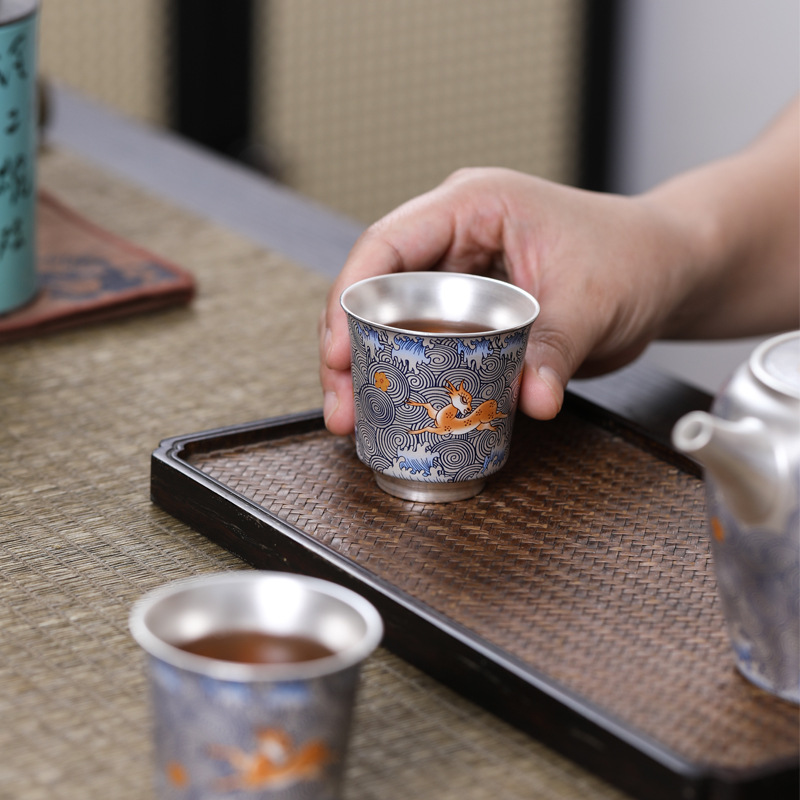 Bộ trà sứ bạc 999 nano Bộ ấm trà bằng bạc thủ công văn hóa và sáng tạo Tử Cấm Thành Bộ trà cao cấp cho người lớn tuổi cho khách hàng