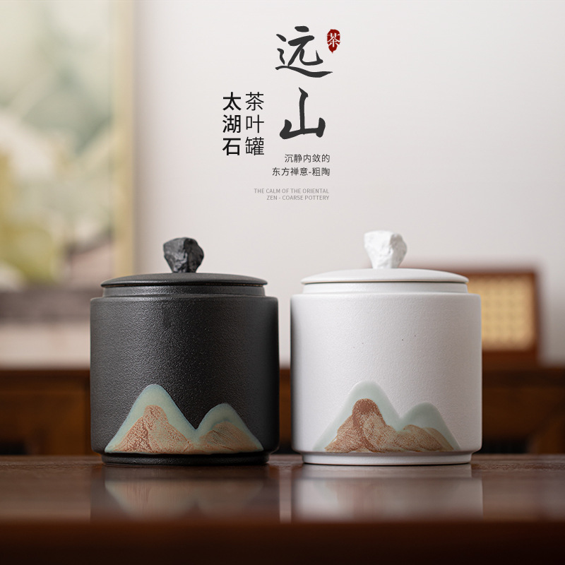 Hộp đựng trà đá Yuanshan Taihu, hộp đựng trà gia dụng bằng gốm sứ dung tích lớn, hộp đựng đồ chống ẩm, hộp đựng trà