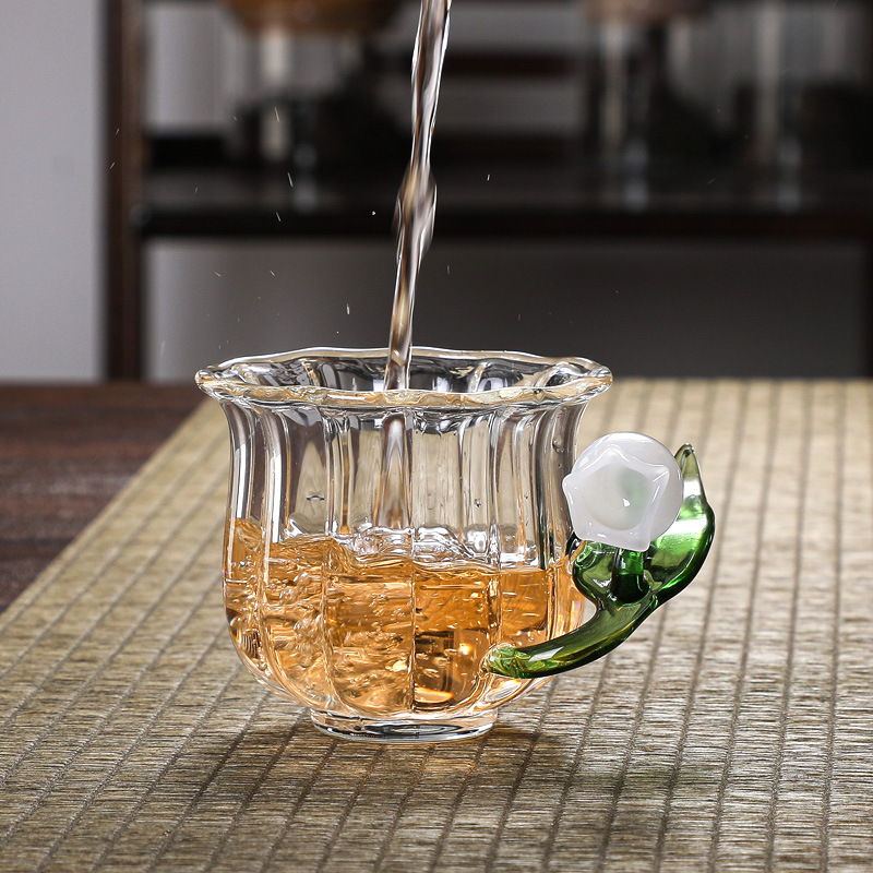 Cốc trà hoa mộc lan handmade kiểu Nhật cốc cà phê thủy tinh giá trị cao cốc nước thủy tinh borosilicate cốc trà mẫu nổi tiếng trên mạng