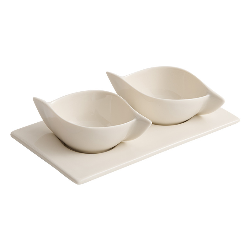 Món ăn gốm sứ Dehua Món tráng miệng Món ăn vặt cao cấp sang trọng nhẹ gia dụng Đĩa nước sốt lẩu Bộ khay hai tai